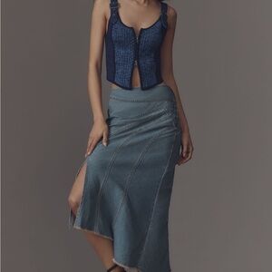 Anthropologie Pilcro Denim Blue Midi Skirt with Side Slit in color Light Denim